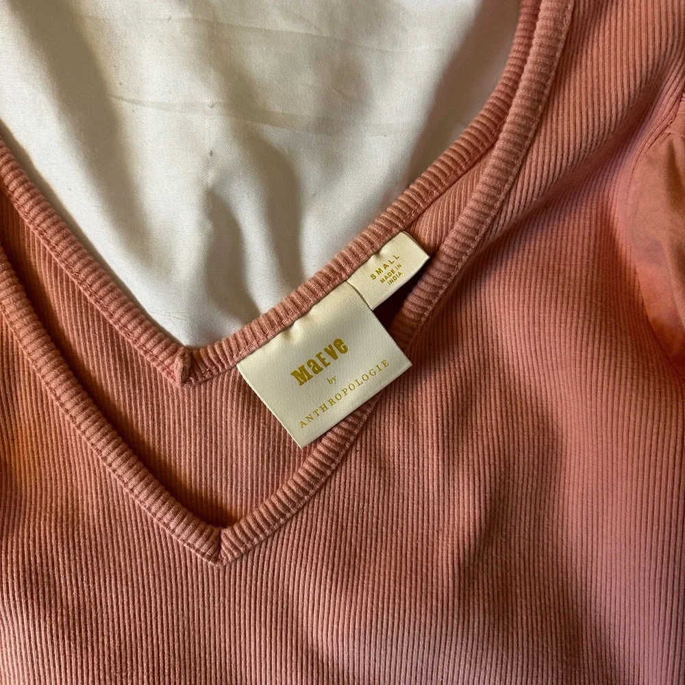 Maeve by Anthropologie Puff Sleeve Ribbed V-Neck Top - Picture 4 of 6